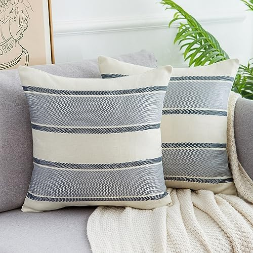 DakTou Funda Cojin 50x50 Juego de 2, Cojines Sofa Fundas de Lino Patrón Geométrico Gris Rayas, Fundas de Cojines Modernas Decorativos para Sofa para Sala de Estar Jardín Coche