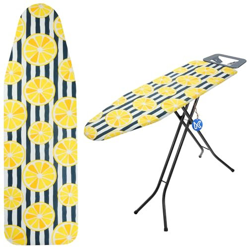 KADAX Bügelbrettbezug mit Kordelzug, Robuster Bügeltischbezug für knitterfreies Bügeln, Universelle Bügelbrett- Abdeckung, Ersatzbügeltischbezug (Zitrone, 126x45cm)