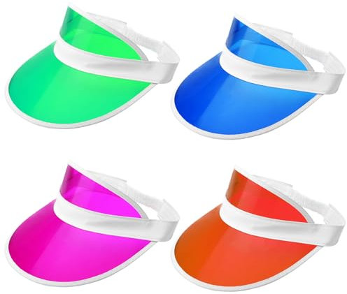 APOMOONS 4 PCS Unisex 80s Style Retro Neon Sun Visor Hat, Headband Cap, Tennis Stag Poker Party, Visors Pub Golf Visor Fancy Dress Accessories, Sun Visor Costume for Hen or Festivals Raves