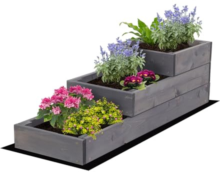 MODO24 Hochbeet Holz, 3-stufiger, Blumenkasten 27x30x93 cm, Grau | Komplettes Anzuchtset inkl. Schrauben, Dekoratives Gemüsebeet, Kräuterbeet & Blumenkasten für Garten und Terrasse