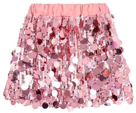 Miipat Gonne di Paillettes Ragazze alla Moda Skorts per Bambine Paillettes Scintillanti MiniGonne Danza Compleanno Principessa Festa Bambini Gonna per Ragazze （Rosepink 130 5-6 Anni