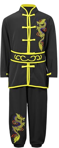 Runhomal Kampsporter set unisex kläder barn pojkar flickor traditionella kinesiska uniformer kinesisk tai chi kinesisk kung fu, svart, 13-14 ans