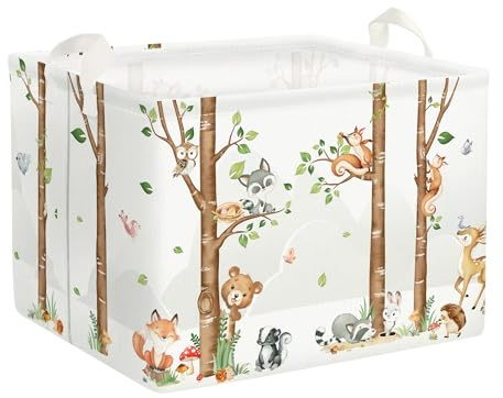 Clastyle Animal Tree Baby Laundry Hamper Collapsible Clothes Kids Storage Basket Waterproof Boys Girls Toy Box for Nursery Room, Birch Tree Animal, 40x30x30 cm