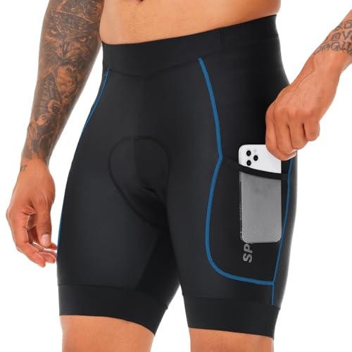 SPEEDCYC Cykelshorts för män 4D vadderad cykel cykel kort väg cykling mountainbike underkläder med fickor och halkfria bengrepp UPF 50+, Svartblå, L