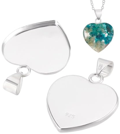 PH PandaHall 925 Sterling Silber Cabochon Anhänger - Herz Blanko Lünette Tabletts Fassungen für Cabochons Lünetten Rohlinge Halskette Schmuckherstellung