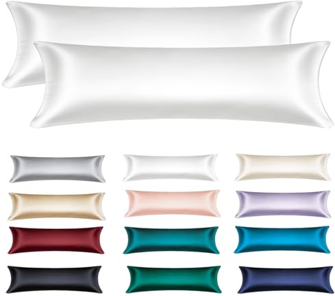 Soifox Satin Seitenschläferkissen Bezug 40x145-2er Set Weich wie Luxurious Seidenkissenbezug 40x145 für Haar und Haut mit Reißverschluss Weiß