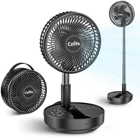 Czlife F9 Portable Fan, 10000mAh Rechargeable Battery Powered for Travel Sleeping Camping Bedroom Outdoor, Cordless Floor Desk Fan, Oscillating Folding USB Fan with Remote, 4 Speed, Timer, 7.7
