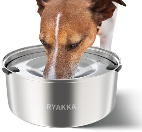 RYAKKA 5.6L Wassernapf Hund Ohne Sabbern Edelstahl für Grosse Hunde | Anti Schling Napf Hund & Auslaufsicher Reisenäpfe Slow Feeder Hundenapf für Sloppy & Messy Trinker für Reisen（Inklusive Matte）