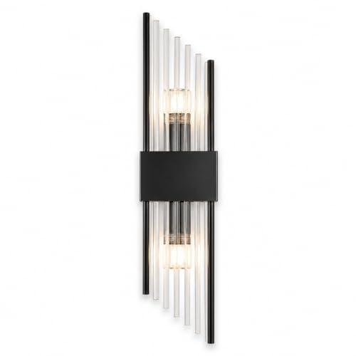 NICRX Modern Crystal Wall Sconce,Luxury Stainless Steel Wall Light with Clear Crystal Rods,E14 Base Geometric Wall Lights,Elegant Wall Lamp for Living Room,Bedroom,Hallway,Hotel (Black, 60cm)