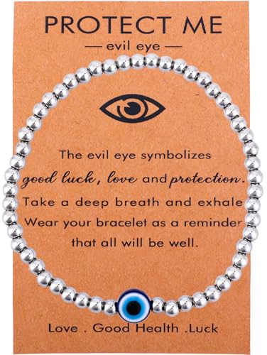 Mikovivi Animal Evil Eye Bracelet for Women, Silver Good Luck Love Protection Beaded Bracelet Jewelry for Mom Sister Birthday Christmas Inspirational Gifts