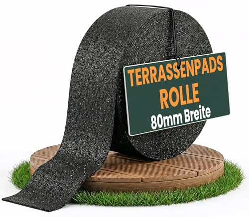 FUX Terrassenpads Rolle 2m x 80mm x 3mm - Bautenschutzmatte | Ideal für Terrasse & Balkon, Hochwertiges Gummigranulat, Dämmend & belastbar, Flexible Anwendung