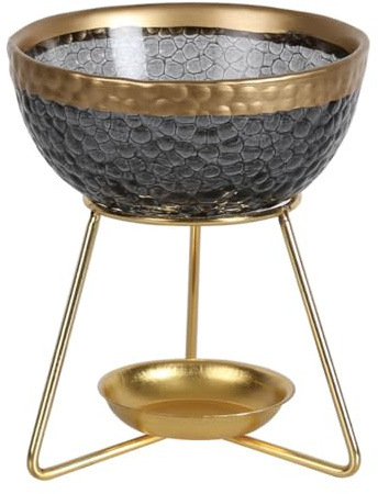 Woodbridge Teelicht Duftlampe | Bowl Grey - 11 cm | Aromalampe aus Glas & Metall | für Duftwachs & ätherische Öle | stilvolles Wohnaccessoire in Gold