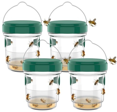 Howboo Wespenfalle, gelbe Hornissen-Bienenfallen mit Aufhängen, ungiftig, PP-Kunststoff, Mantelfallen für Outdoor/Garten, Grün, 4 Stück