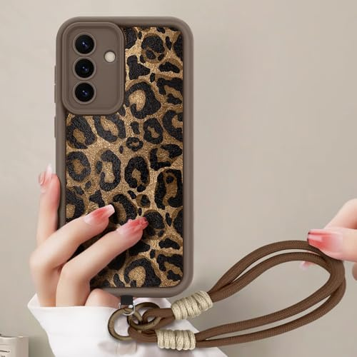 AICISINGN Handyhülle für Samsung Galaxy S25 Hülle mit Armband Schnur, Handykette Schutzhülle mit Aesthetic Leopard Muster mit Kordel zum Umhängen Cover Case für Samsung S25, 03