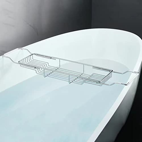 Stainless Steel Bathtub Caddy Tray, Expandable Bath Organizer with Black Marble Tub Shelf for Baths Metal e Bathtub Stand,A (C)