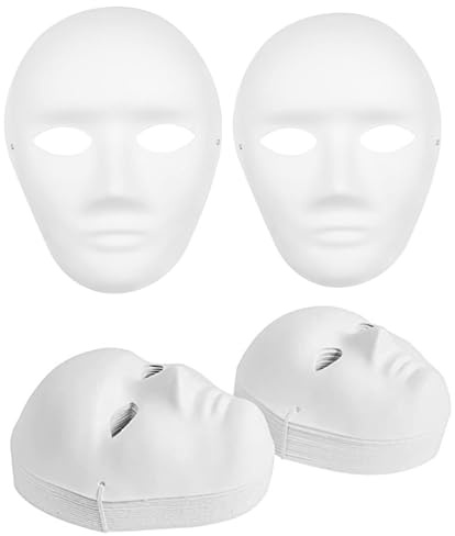 ASMIZ 30 Pcs Masques Intégraux Blancs DIY – Masques Vides en Papier Mâché à Peindre, Masque de Carnaval et Déguisement pour Cosplay, Halloween, Soirée Dansante (15 Hommes + 15 Femmes)
