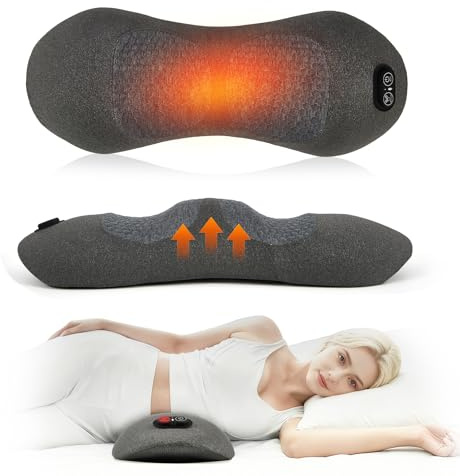 FAMKCY 3-in-1 Electric Lumbar Support Pillow for Bed and Chair, Smooth Spine Triple Fusion Back Massager with Heated, Vibration and Traction for Lower Back Pain Relief and Spine Support