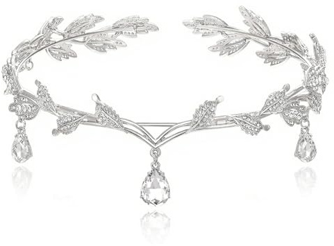 ZhouWei Elfen Kopfschmuck, Blatt Hochzeit Tiara Krone mit Strasssteine, Kopfschmuck Elfenkrone mit Blattförmiges Design, Elfen Haarschmuck, Braut Tiara, für Hochzeit Braut Motto Party (Silber)