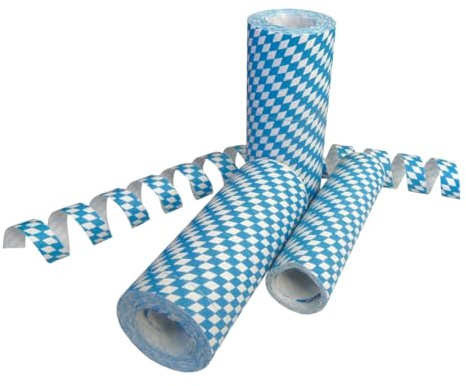 Luftschlangen Jumbo Blau - Weiß Rautendruck 3 Rollen 15 m Bayrischer Abend Oktoberfest Party Deko