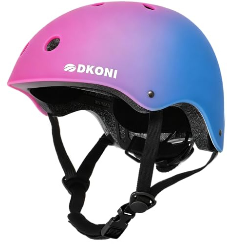 Cykelhjälm barn, justerbar och lämplig för flera sporter, från småbarn till ungdom, 3 storlekar (rosa-lila-blå, S: 48–52 cm)