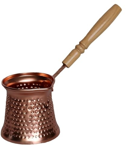 Machify Cafetera turca de cobre de estilo retro, 350 ml, mango de madera, grueso, resistente al calor, para estufa de fuego y horno de arena, vertido duradero y preciso