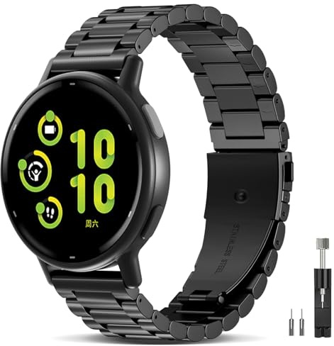 Wizvv 20 mm metallarmband kompatibla med Garmin Vivoactive 5/Venu/Forerunner 55/245/645 armband, rostfritt stål metall klockarmband för Venu Sq/Venu 2 Plus män kvinnor, 135 mm bis 205 mm