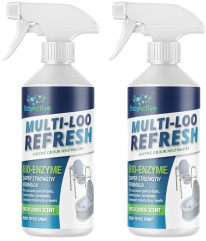 EnzyActive Multi Loo & Portable Toilet Cleaner – Enzyme Odour & Stain Remover for Porta Loo, Caravan Toilet, Commode, Urinal & Camping Toilets– Super Strength Linen Fresh 500ml Spray–Urine & Faeces(2)