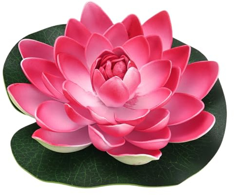 M METERXITY 1-Set Artificial Floating Foam Lotus Flower 7 inch, Pink | Fake Lotus Flowers, Water Lily Pad, Water Lilies, for Pool/Fountain/Garden Decor, Pond Plants Ornaments