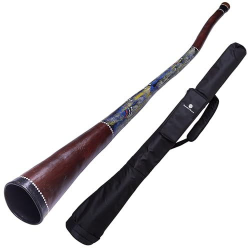 Didgeridoo in legno da forno, 150 cm – suono caldo e potente e leggero. Include sacchetto in nylon