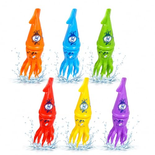 TK Gruppe Timo Klingler 6X Tintenfisch für Kinder & Erwachsene - Pool & Schwimmbad - Wasserspielzeug für Tauchspielzeug zum Tauchen - Tauchringe & Tauchstäbe (6X Tintenfisch)
