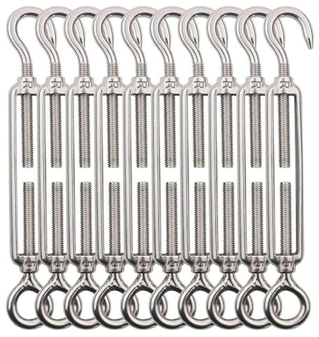 TooTaci M5 Seilspanner Edelstahl, 10 Stück O-C Spannschlösser mit Haken & Öse, 304 Edelstahl Drahtspanner Stahlseil Seilspanngarnitur, Zaunspanner für Rankhilfe, Gartendraht, Seilsystem