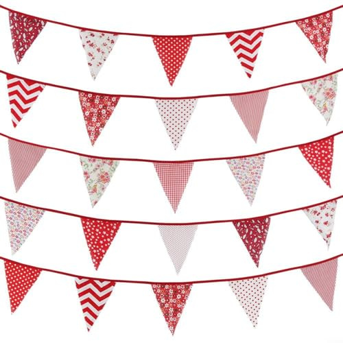 MoSundi 10 m Stoff-Dreieck-Flaggengirlande mit 36 Stück, bunte Wimpelkette, Geburtstag, Party, Hochzeit, Weihnachten, Halloween, Innen- und Außenbereich, Festival-Dekoration (D)
