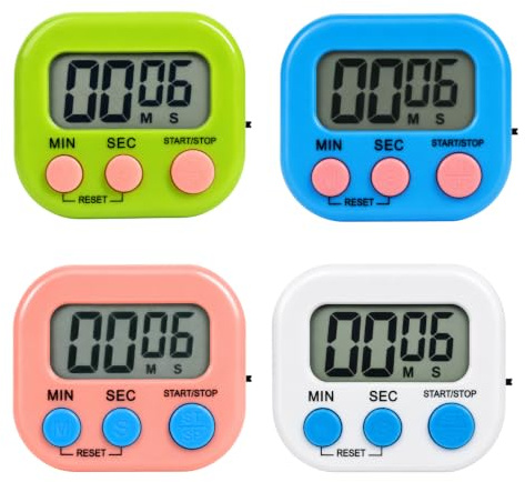 4 Piezas Temporizador Cocina Digital con Pantalla LCD Grande, Soporte Plegable, Imán, Cuenta Regresiva y Cronómetro, ABS Resistente, para Cocinar, Hornear, Fitness, Estudio y Gestión del Tiempo