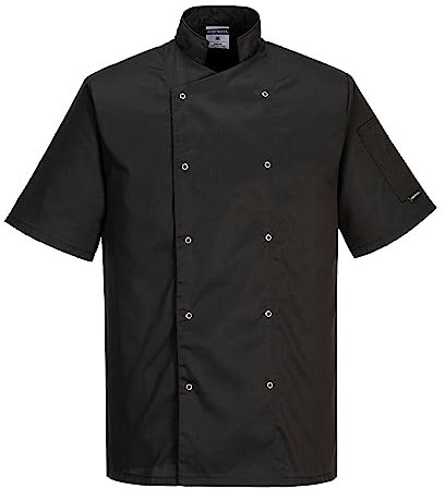 Portwest C733 Chaqueta de Chef Moderna y Ligera de Manga Corta Cumbria Negra, L