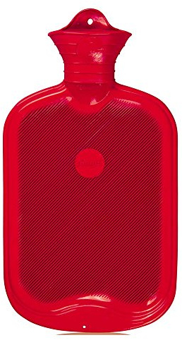 2 Liter Gummi-Wärmflasche, Wärmeflasche, Wärmetherapie, einseitig Lamellen, rot