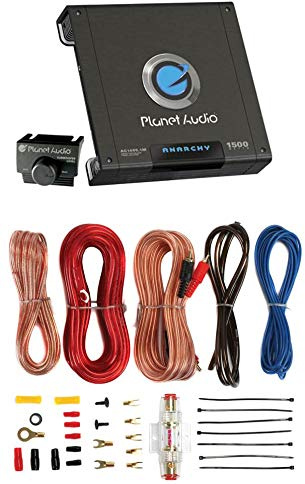 Planet Audio AC15001M 1500 Watt Monoblock Car Audio Amplifier Kit and 8 Gauge Amplifier Installation Kit with Bass Remote Control Included