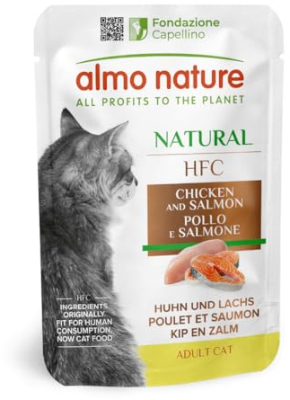 Almo Nature HFC naturlig kyckling och lax katt våt mat 24-pack (24 x 55 g)