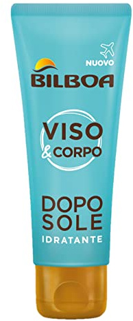 Bilboa, Viso&Corpo, Crema Doposole Viso e Corpo Idratante - Doposole Travel Size con Azione Idratante con IdraBronze e Aloe Vera - Dermatologicamente Testato - Formato da Viaggio da 75 ml