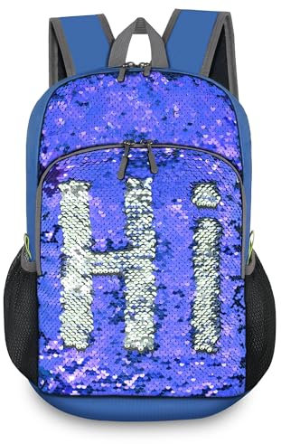 Faltbar Glitzer Rucksack für Mädchen 20L Klein Glitter Sport Rucksack für Kinder Ultraleicht Kinderrucksack Reiserucksack Tagesrucksack Daypack (blau silber)