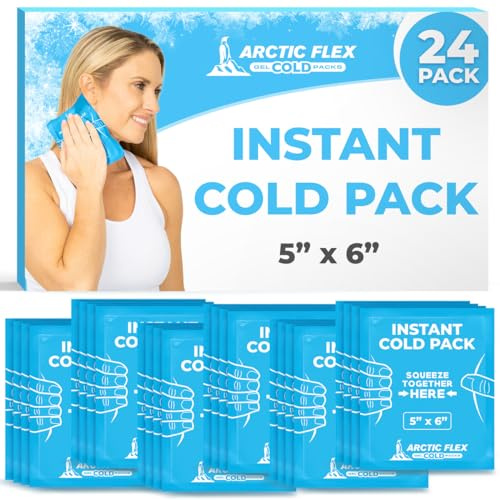 Arctic Flex - Juego de 24 compresas frías instantáneas - Hielo desechable para alivio del dolor, inflamación e hinchazón - Portátil para primeros auxilios y deporte