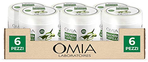 Omia Aloe Vera Regenerierende Haarmaske für trockenes und krauses Haar, mit Aloe Vera, Avocadoöl und Reisöl, dermatologisch getestet, ohne SLES und PEG, 6 Stück à 250 ml