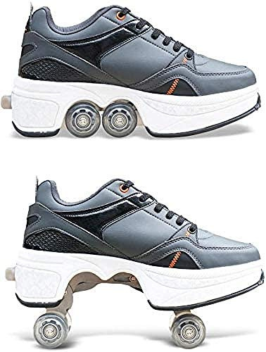 Rollschuh Roller Skates,2in1 Mehrzweckschuhe Schuhe Mit Rollen Skateboardschuhe,Inline-Skate,Verstellbare Quad-Rollschuh Stiefel Skateboardschuhe,Lightblack-43