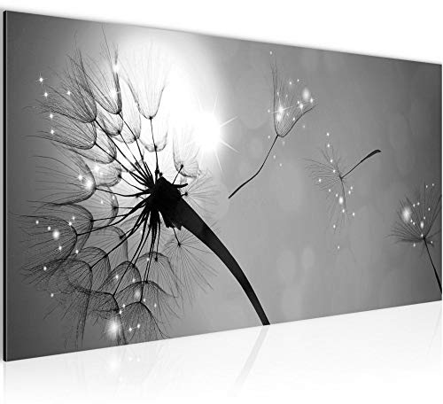 Runa Art Wandbild Pusteblume 1 Teilig 100 x 40 cm Modern Bild auf Vlies Leinwand Natur Wohnzimmer Schlafzimmer Schwarz Weiss 025912c