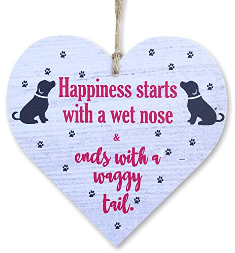 CARISPIBET Happiness starts with a wet nose ends with a waggy tail Home signs decorative gift signs for animal lovers dog lovers doghouse outdoors sign house decoration 5 x 5