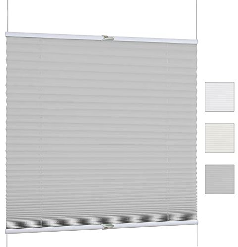 iomangio Plissee ohne Bohren - Plissee lichtdurchlässig 110cm x 130cm Grau als Sicht- und Sonnenschutz - Klemmfix Fenster Plissees innen ohne Bohren – einfache Montage inkl. Zubehör