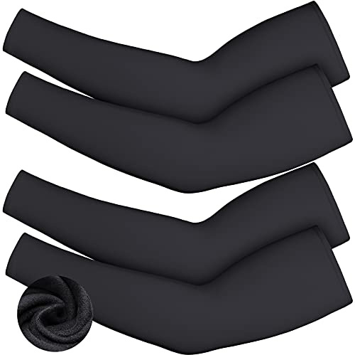 Skylety 4 Pieces Thermal Arm Warmer Compression Arm Sleeve for Men Women Outdoor Activities Cycling Winter Basketball Running (Black, Medium)