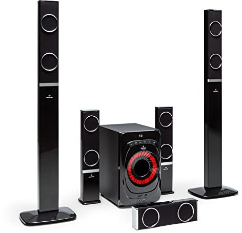 auna Areal 825 5.1 sound system - 5.1 home cinema system with 200 watts RMS power, 8 home cinema subwoofer + 5 speakers, Bluetooth, USB, SD, AUX, incl. remote control, Black