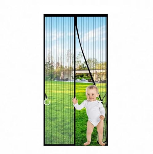 Magnetic Screen Door Fit Door Size 32×82,Screen Size 34x84inch Reinforced Screen Door Magnets Screen for Doorway Sliding Door mesh with Full Frame Hook&Loop - Black