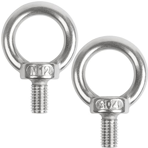 JatilEr 2 Stück M12*20 Ringschraube Edelstahl, 304 Edelstahl Augenschraube Rostfrei Ösenschraube Hardware Ringschrauben, Ring Runde Ringbolzen Metrisch Augbolzen für Rolle des Befestigens und Hängens