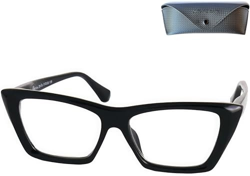 Gafas de lectura para mujer, montura gruesa cuadrada u ojo de gato | Dos diseños negros: cuadrado amplio y ojo de gato angular; cada par incluye estuche con cierre a presión